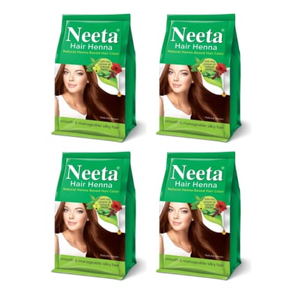 Neeta Hair Henna Powder Hair Color with 5 Herbs Natural Brown 125gm Pack of 4, Ammonia Free Hair Colour for Women & Men