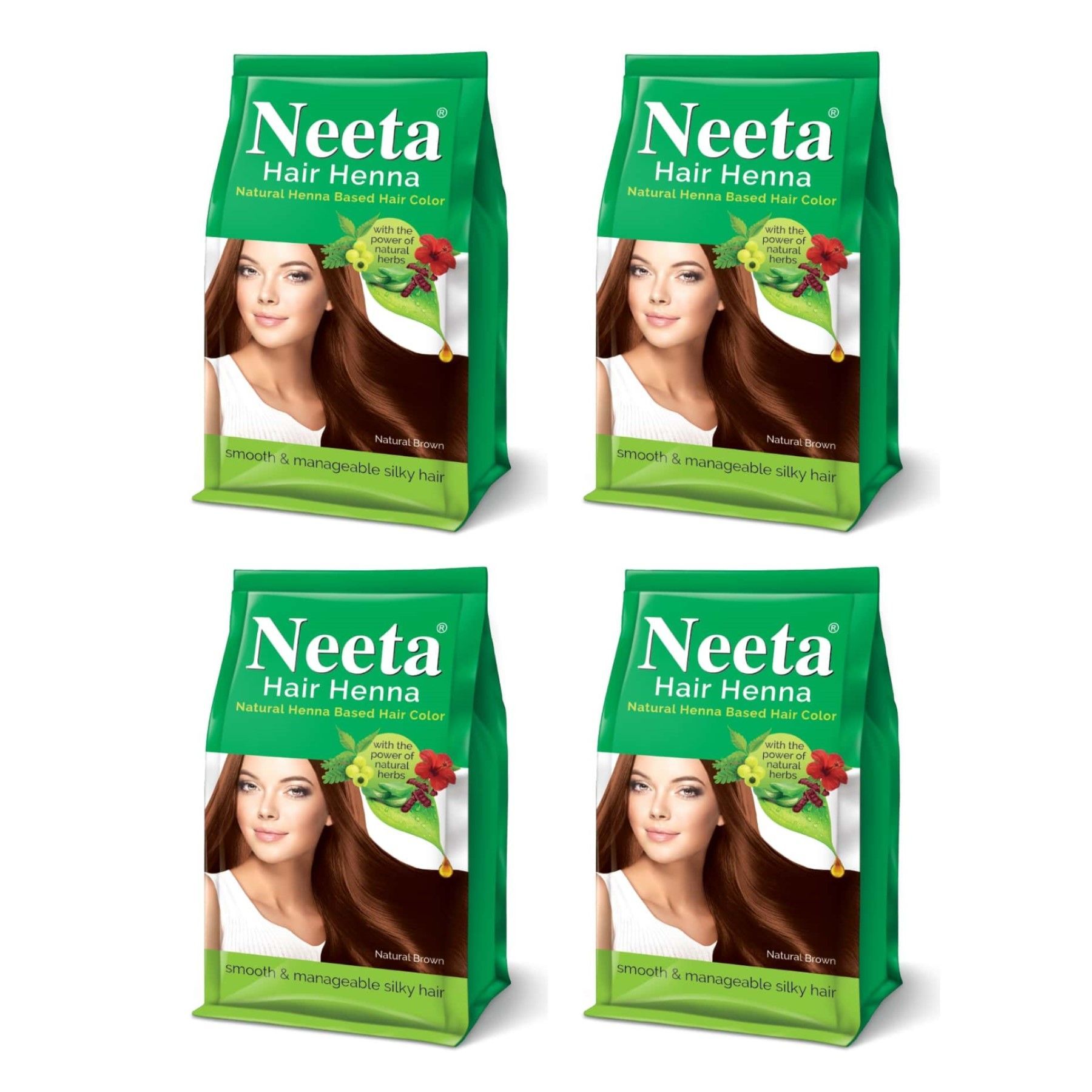 Neeta Hair Henna Powder Hair Color with 5 Herbs Natural Brown 125gm Pack of 4, Ammonia Free Hair Colour for Women & Men