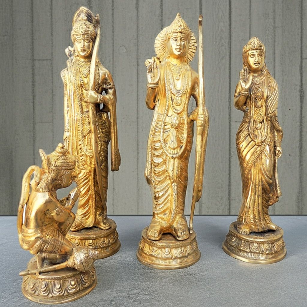 Brass Ram Darbar Showpiece | Religious Ram Parivar Statue, Height : 12.4 Inch (BSMAS559 B)