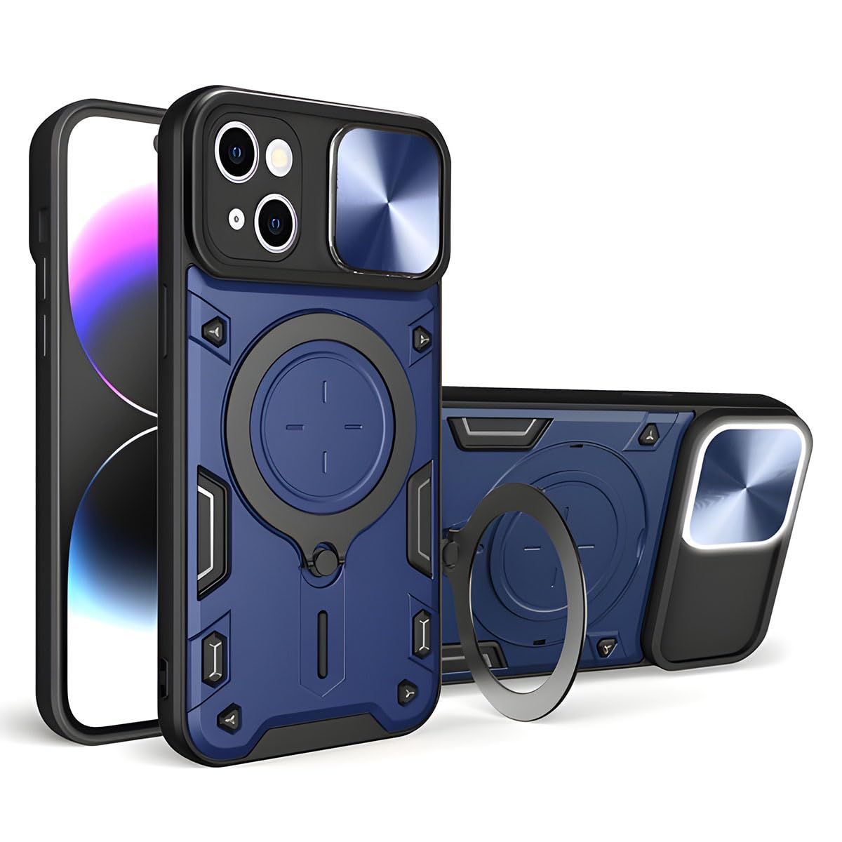 LIRAMARK Case Compatible with Apple iPhone 14 Plus (6.7 inch) with Stand & Slider Camera Military Grade Drop