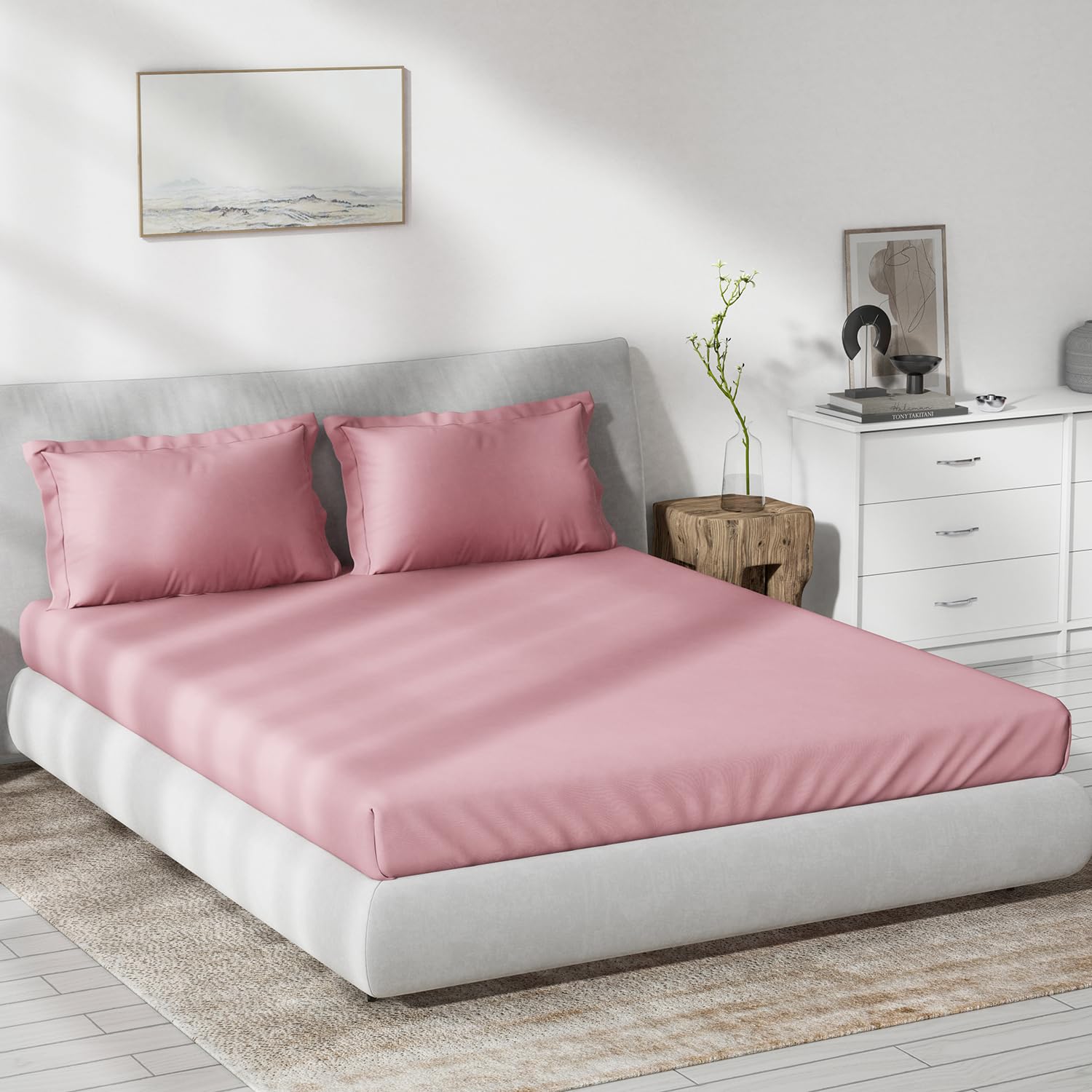 DDECOR - Spectrum Collection 100% Cotton Plain & Texture Pattern 180TC Super King |274 CM X 274 CM| Pink