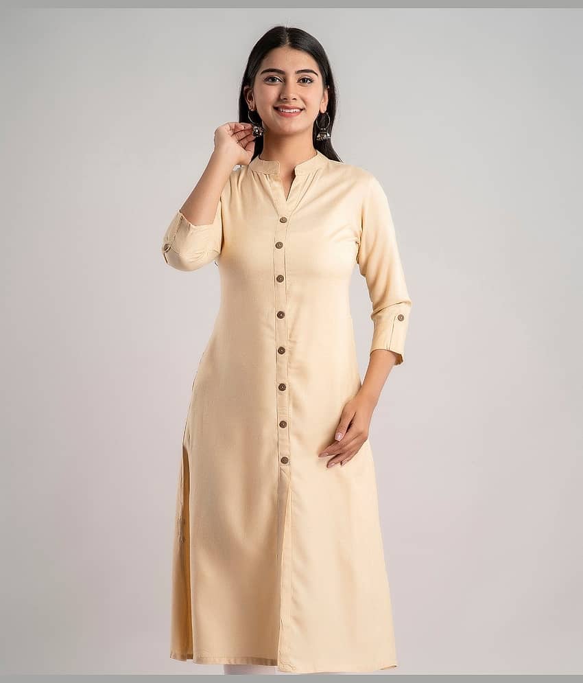 MAUKA - Cream Rayon Women's A-line Kurti ( Pack of 1 )