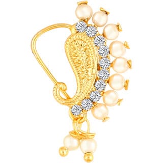 Vighnaharta Gold Plated with Peals Alloy Maharashtrian Nath Nathiya./ Nose Pin for women VFJ1008NTH-TAR