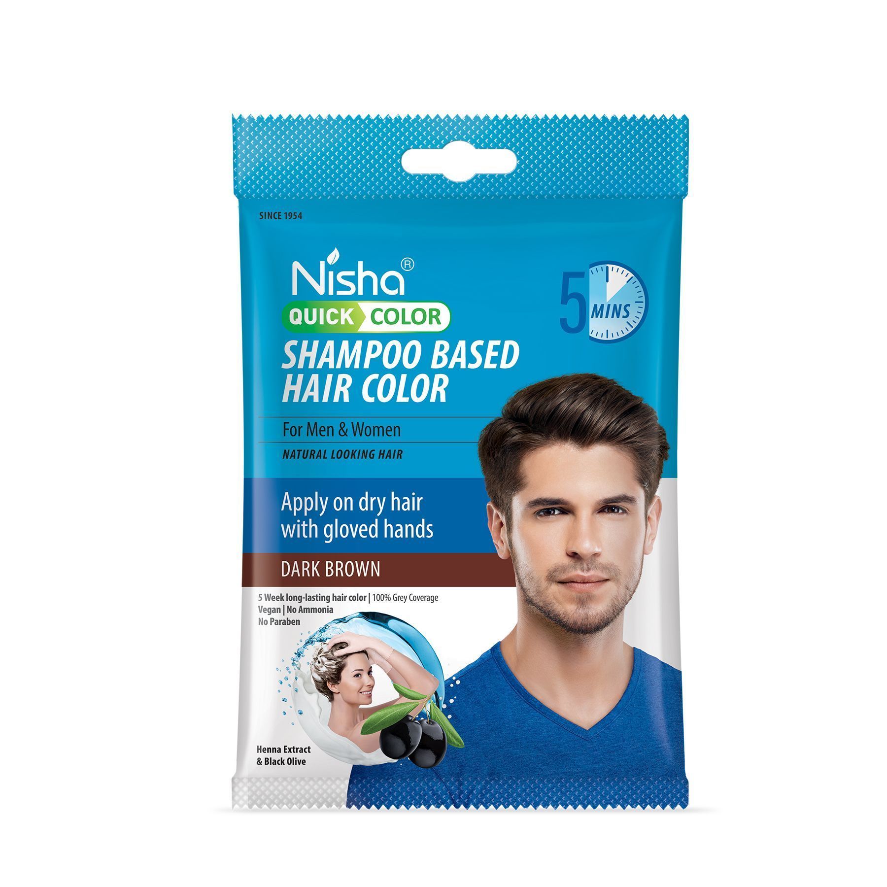 Nisha Quick Hair Color, 5 Minutes Shampoo Hair Colour Dark Brown 20ml Pack of 8, 5 Weeks Long Lasting Hair Colour Shampoo