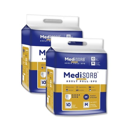MediSORB Adult Diaper Pants | Medium (M) |Waist 71-110 cm (28-44 inches) |High Absorbency -15 Hrs |Rash-Free |Leakproof |Breathable |Odourless |Elastic Waist |Unisex- Men & Women | 20 Units, Pack
