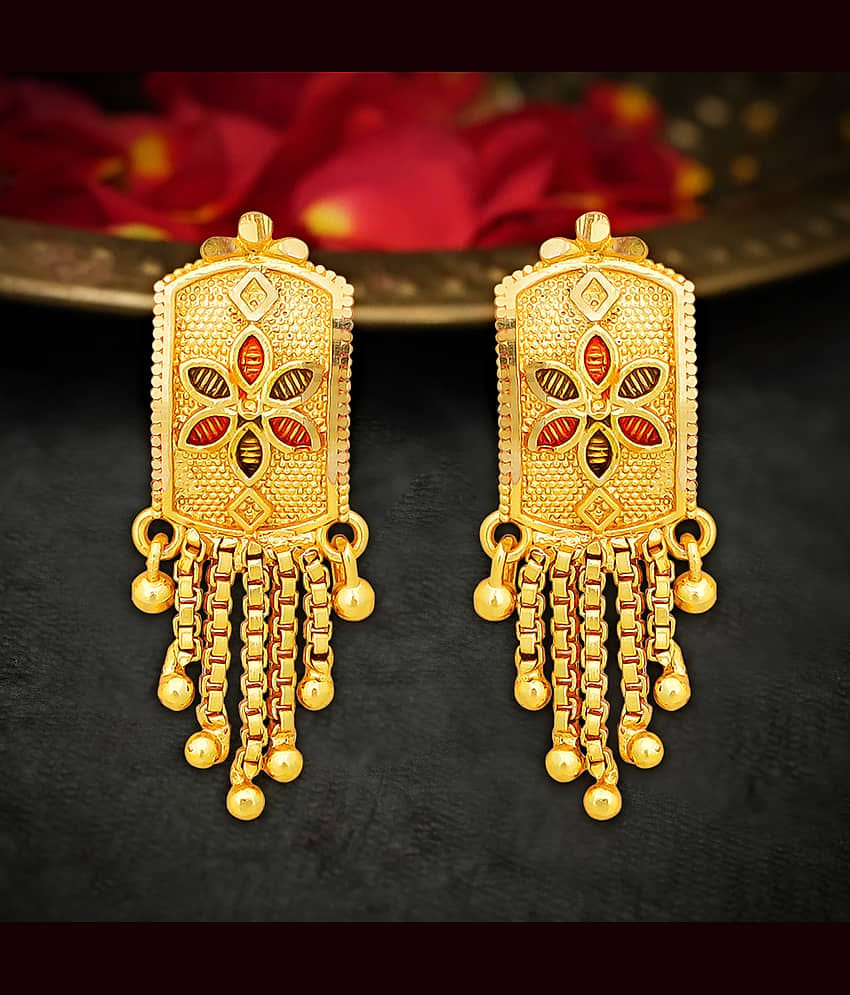 LUV FASHION Golden Stud Earrings ( Pack of 1 )