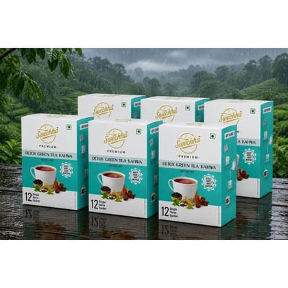 Swechha Premium Detox Green Tea Kahwa COMBO PACK OF 06 - 216 gm - PACK OF 06 ( EACH PACK CONTAIN 12 POUCHES.)