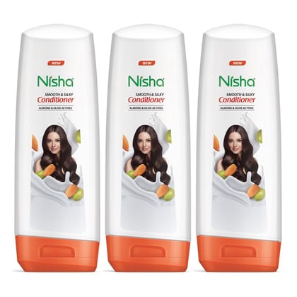 Nisha Hair Conditioner, Smooth & Silky Conditioner with Almond & Olive Actives for Frizzy Hair 80ml Pack of 3 (Bottle)