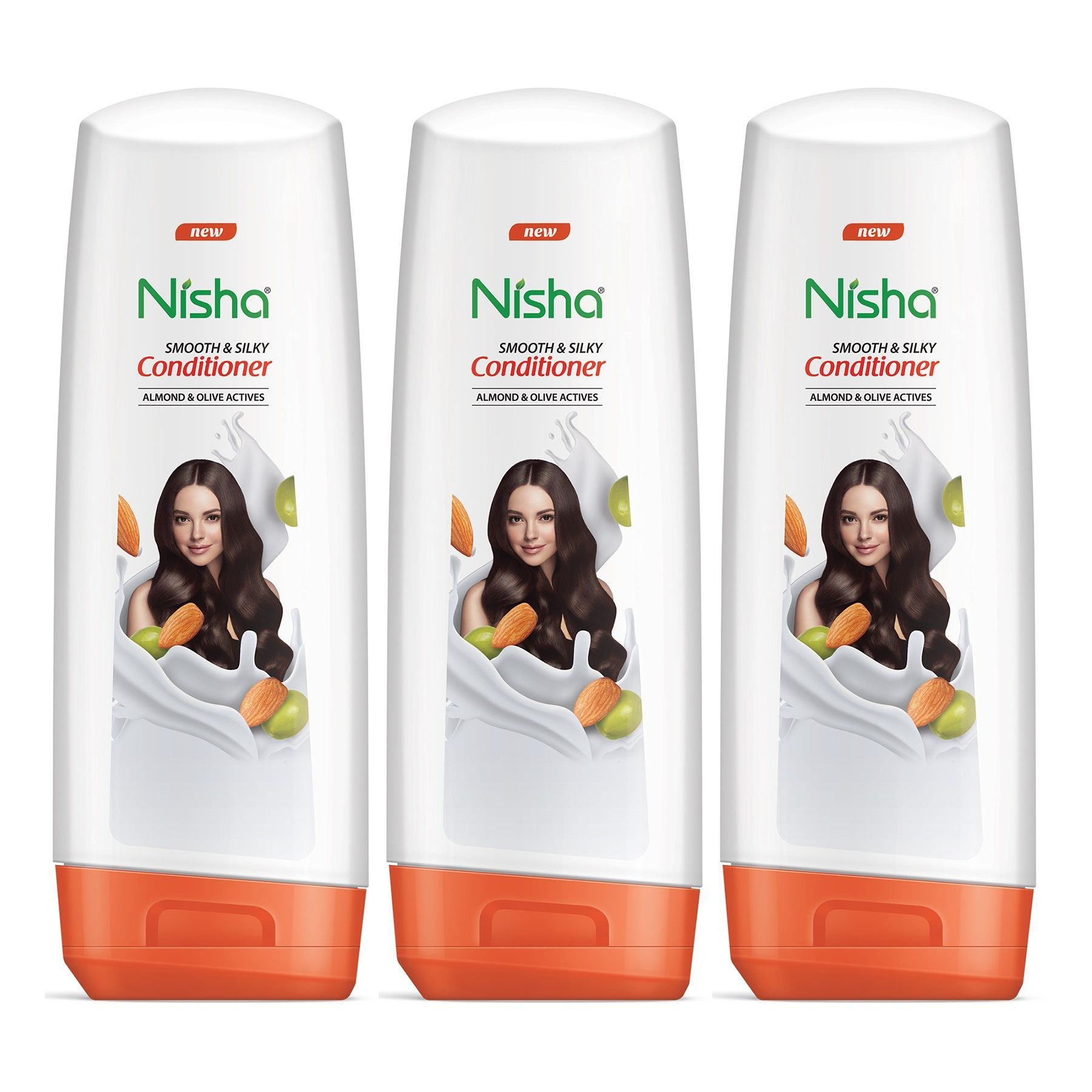 Nisha Hair Conditioner, Smooth & Silky Conditioner with Almond & Olive Actives for Frizzy Hair 80ml Pack of 3 (Bottle)