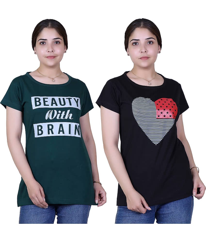 Varenyam Women Cotton Regular Fit Round Neck T-Shirt ( Green )