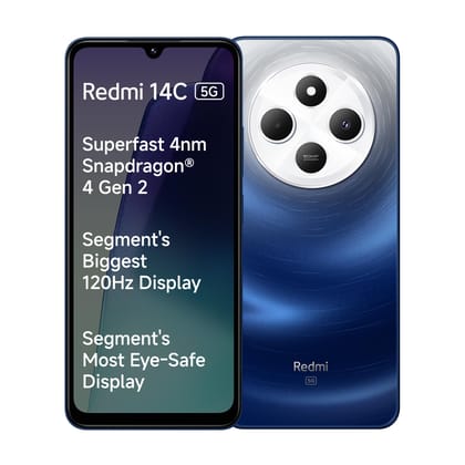 Redmi 14C 5G (Starlight Blue, 6GB RAM, 128GB Storage) | Superfast 4nm Snapdragon 4 Gen 2 | 120Hz 17.47cm (6.88) Display | 5160mAh Battery | 50MP Dual Camera | Premium Starlight Design