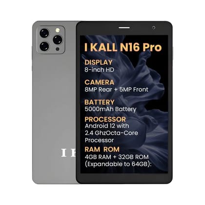 IKALL N16 Pro Smart Tablet 8 Inch HD Display, Octa Core Processor, 4GB RAM + 32GB ROM, Android 12, 4G Voice Calling, Long-Lasting 5000mAh Battery (Grey) IKALL N16 Pro Smart Tablet 8 Inch HD Display, Octa Core Processor, 4GB RAM + 32GB ROM, Android 12, 4G Voice Calling, Long-Lasting 5000mAh Battery (Grey)