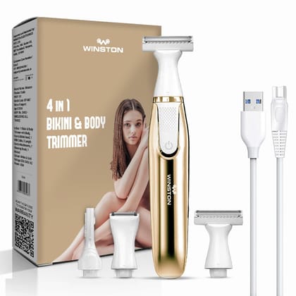 WINSTON Rechargeable Full Body and Bikini Trimmer Rechargeable Electric Shaver for Women (4 IN 1),Gold WINSTON Rechargeable Full Body and Bikini Trimmer Rechargeable Electric Shaver for Women (4 IN 1),Gold - White and Gold / 4 in 1