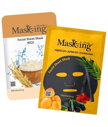 Masking BeautyDiva Rice, Hibiscus, Apricot and Charcoal Face Sheet Mask Masks 50 ml Pack of 2