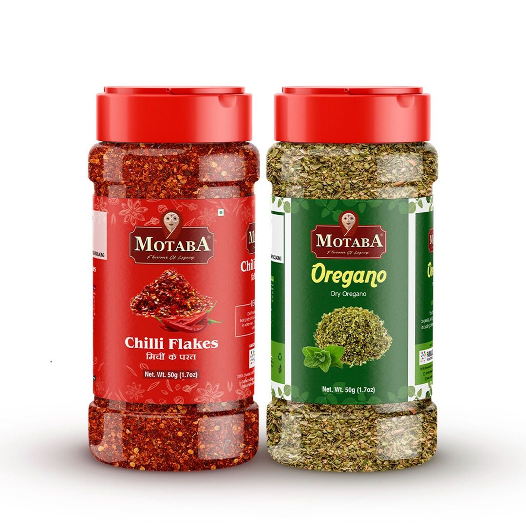 MOTABA Chilli Flakes & Oregano, 50 gm Each - Pack of 2 - MOTABA Chilli Flakes & Oregano, 50 gm Each - Pack of 2