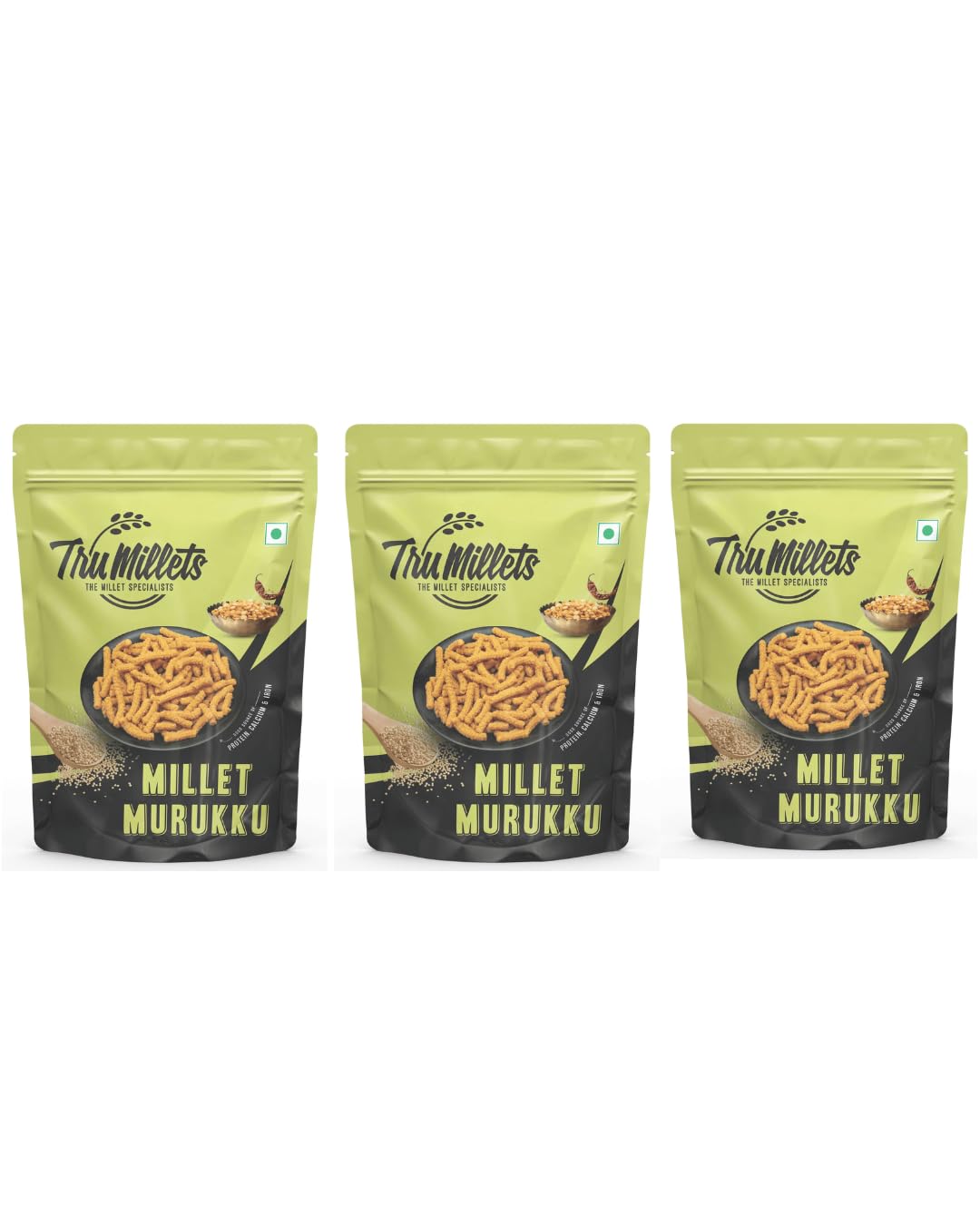 Trumillets Healthy Millet Snack for Kodo Millet Murukku | Indian Masala Crispy Namkeen | Healthy And Hygienic Snacks | High Protein & Fiber Snack | No Preservative (Each 125 Gm Pack of 3)