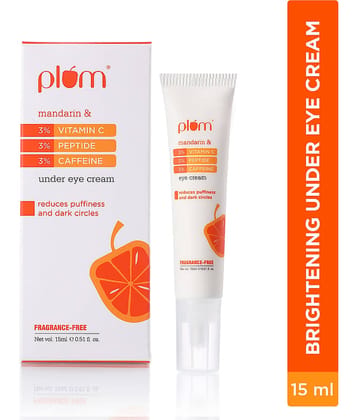 Plum 3% Vitamin C 3% Peptide & 3% Caffeine Eye Cream with Mandarin , Reduces Puffiness & Dark Circles, 100% Vegan 15ml