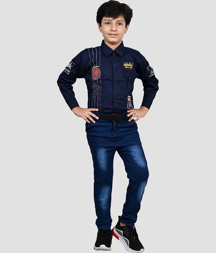 Arshia Fashions Pack of 1 Boys Denim Shirt & Jeans Set ( Blue )
