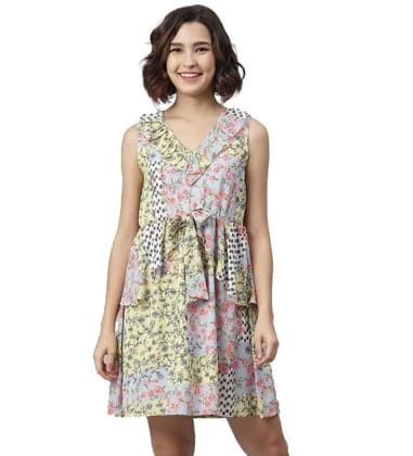 Women's Polyester Peplum Sleeveless Above Knee Dress (Multicolor, S)-PID55783