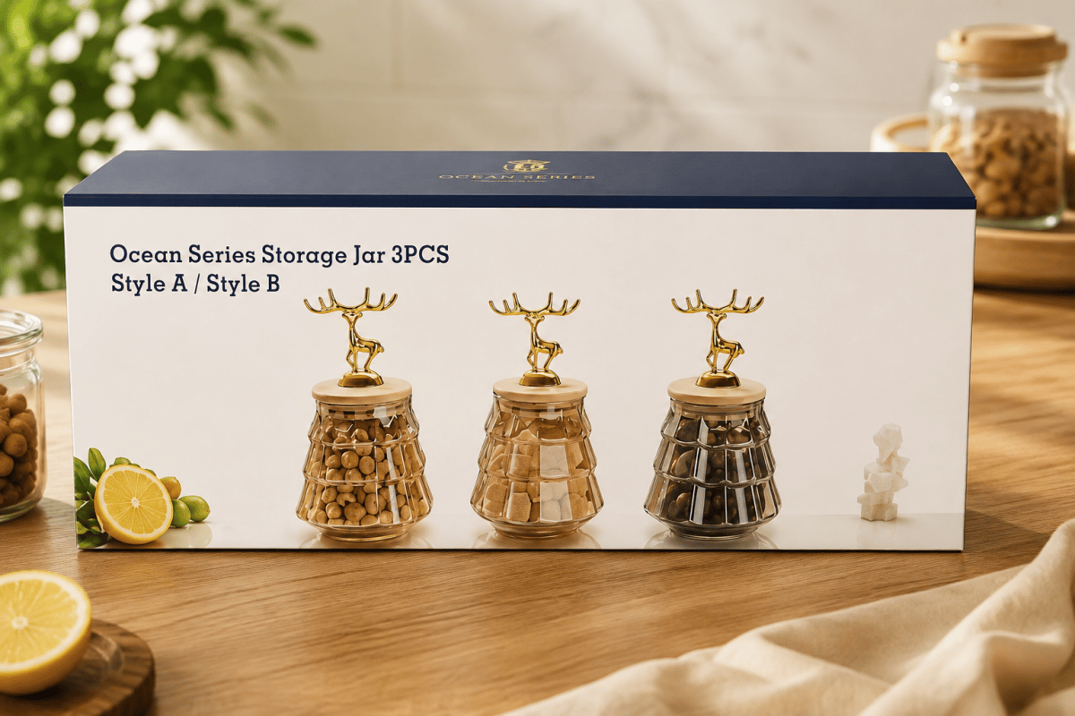 3 PCS GLASS DEER STORAGE JAR