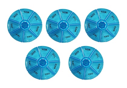 EZYFIT Round Portable Pill Medicine Organizer Reminder Storage Box For 7 Days,Pack of 5
