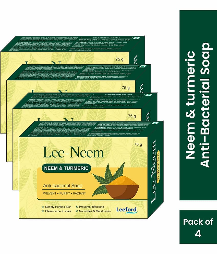 Leeford Lee-Neem Antibacterial Soap, Neem & Turmeric - 75g Each, Pack of 4