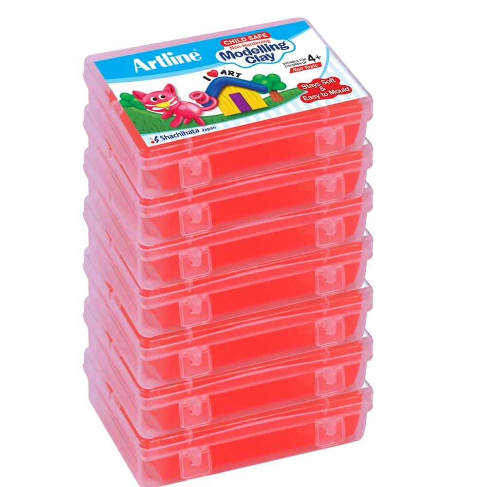 Artline Modelling Clay 150GM (7 Plastic Container Singles) Red Colour X 7 | Soft & Easy to Bend or Shape, for Young Hands
