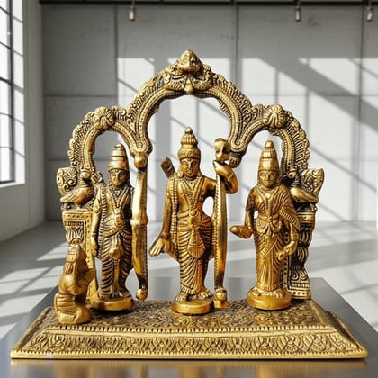 Aluminium Ram Darbar Showpiece Statue | Ram Parivar Idol for Home Temple D�cor, Height : 7 Inch (ASMAS270 G)