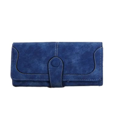 Women's Faux Leather Medium Snap Button Wallet (Dark Blue)