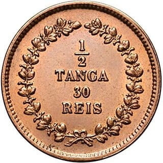 1/2 Tanga (3 Reis) 1871 Portuguese India old Copper Coin
