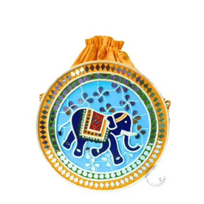 Indie Elephant Lippan Art Handcrafted Potli Bag with Sling Indie Elephant Lippan Art Handcrafted Potli Bag with Sling