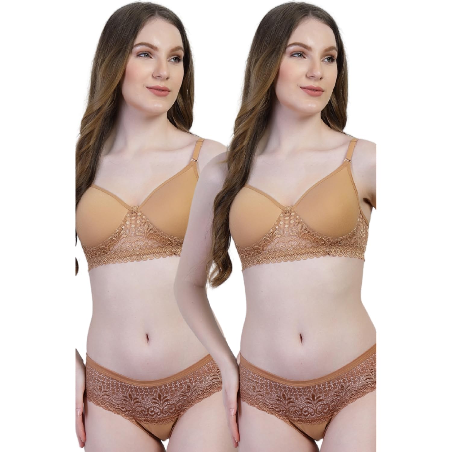 Pack of 2 Cotton Lace Bra Panty Set | Women�s Padded Lingerie Innerwear