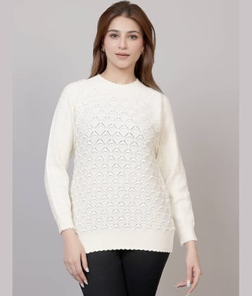 FEVERFEW Women Woollen Round Neck Pullover ( White )