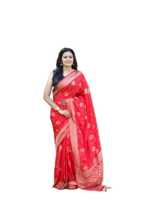 Women's Soft Lichi Silk Printed Saree With Unstitched Blouse 5.5Mtr (Red)-PID63667