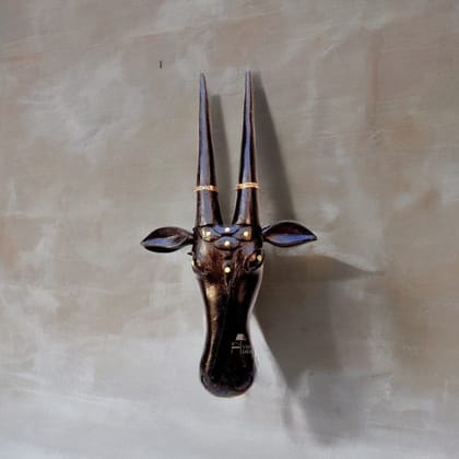 Hand-Painted Black Colored Cow Heads Wall Decor Showpiece