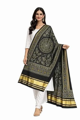 Cotton Silk Bandhej Ethnic Black Color Dupatta For Women 2.25 Meter Traditional Tie Dye Printed Dupatta Lightweight Soft Stole For Kurta Suit Festive Casual Wear Black