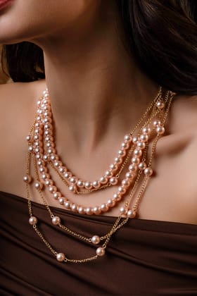 Smitam Jewels Real Rose Royale Pearl Necklace Swarovski Sea Shell Pearl Layered Necklace