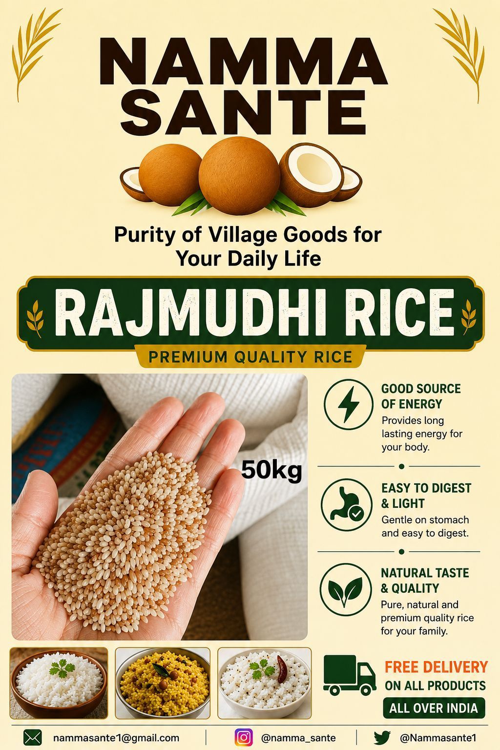 Rajmudhi Rice, Rajmudi Rice, Rajamudi Rice, Traditional Red Rice, Heritage Rice 50kg