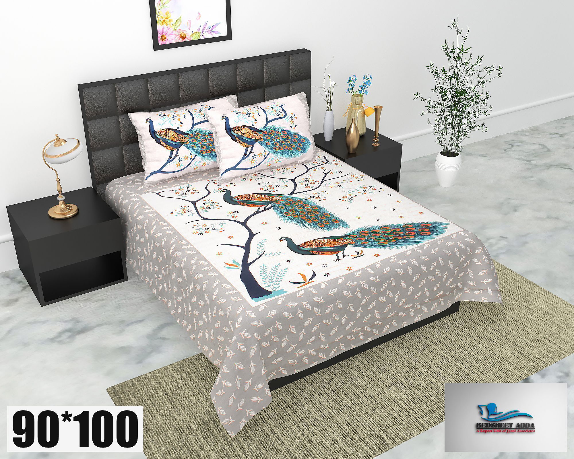 Bedsheet Adda100% Pure Cotton sanganeri Jaipuri Printed Double Bedsheet With Matching 2 Pillow Covers