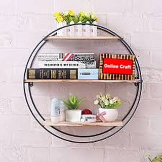Onlinecraft Wooden Iron Shelf Round 3 No ( Black ) Iron Wall Shelf (Number Of Shelves - 1, Black)