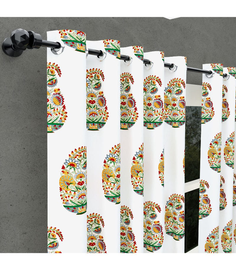 Floral Valley Kairi Print Curtains Hand Block Bunai Pattern in Cotton ( 5 feet )