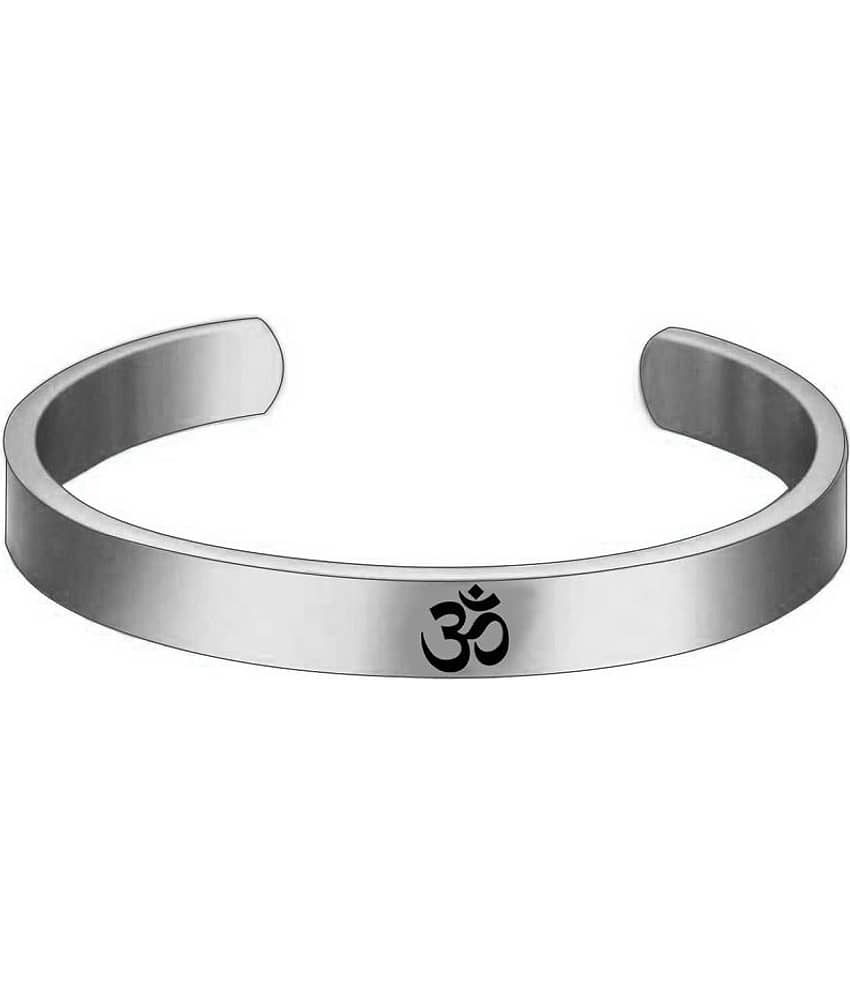 N M CREATION Silver Plated Stylish Bracelet Adjustable OM Design Kada for Men