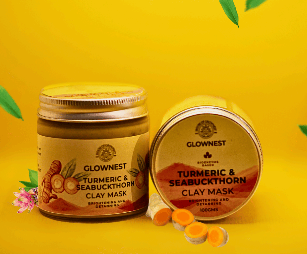 Glownest Bio Enzyme Based Turmeric & Sea Buckthorn Clay Mask (100g)