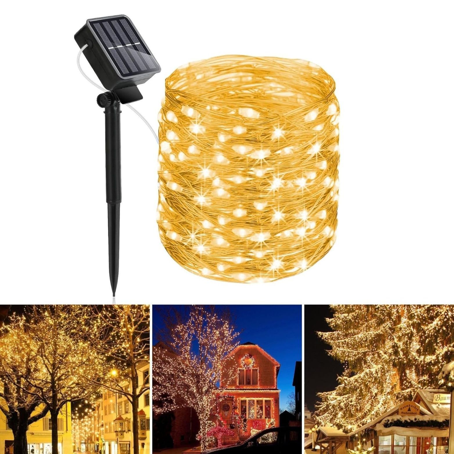 SPARKWORLD 20 m Solar-Powered Warm White LED Copper Wire Fairy Lights IP65 Waterproof Outdoor String Lights with 8 Modes & Stake Mount | Colour: Solar Fairy