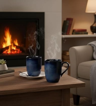 Table & Tale Premium Porcelain Mug with Blue Elegant Pattern | Made in Sri Lanka | Vegan | Vegan, Bone-Ash Free | Durable, Scratch-Resistant | Ideal for Coffee, Tea & Gifting | Set of 2