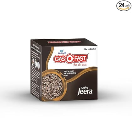 Mankind Gas-O-Fast For Relieving Acidity, Active Jeera- 5 g Sachet (Pack of 24)