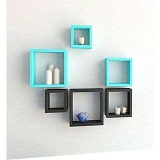 Onlinecraft Room Wall Decor Wooden Wall Shelf (Number Of Shelves - 6, Black, Blue, Multicolor)