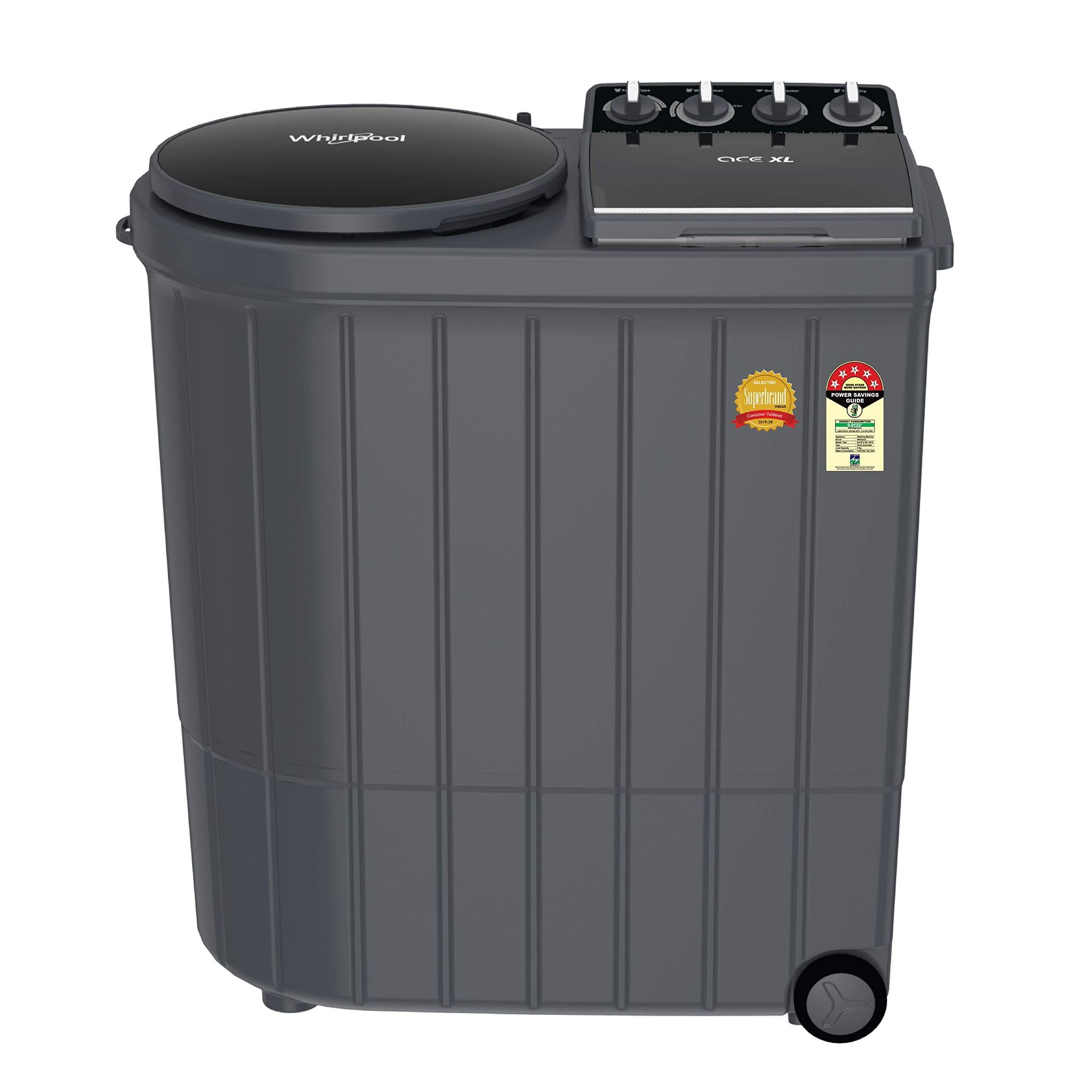 Whirlpool 9 Kg 5 Star Semi-Automatic Top Loading Washing Machine (ACE XL 9, Graphite Grey, 3D Scrub Technology) Whirlpool 9 Kg 5 Star Semi-Automatic Top Loading Washing Machine (ACE XL 9, Graphite Grey, 3D Scrub Technology) - Graphite Grey - 9 Kg