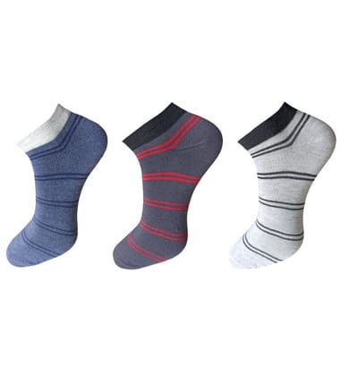 3-Pair Set Unisex Casual Cotton Striped Ankle Length Socks (Multicolor)
