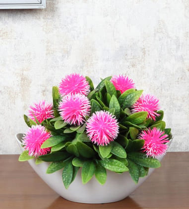 Foliyaj Artificial Plant Bush with Round Pink Flowers|Artificial Plants for Home Decor| Decorative Table Top Indoor Plants Bonsai for Office Desks & Counters Foliyaj Artificial Plant Bush with Round Pink Flowers|Artificial Plants for Home Decor| Decorative Table Top Indoor Plants Bonsai for Office Desks & Counters